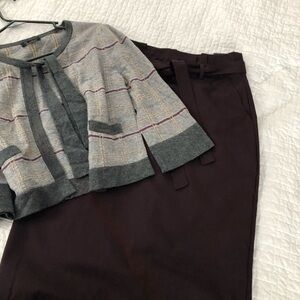 EUC Banana Republic Open & Tie Front  Cardigan: Gray & Aubergine Plaid